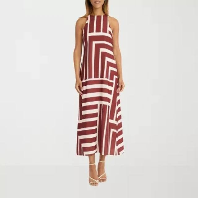 Donna Morgan Crewneck Midi Dress Cream/Dark Red 4 NWT $158