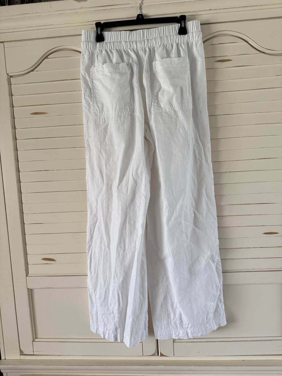 DKNY White Linen-Blend Elastic Waist Pants – Size S – Stretch Hip NWT