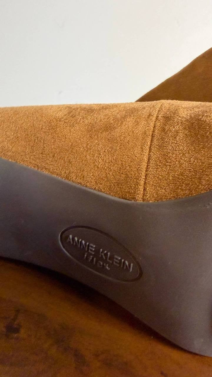 Anne Klein Bentley Pumps 7.5M Cognac Pointed Toe Buckle Block Heel NIB msrp$89
