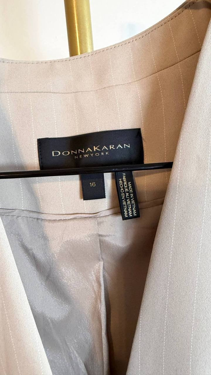 Donna Karan New York Pinstripe Double Breasted Vest Cobblestone 16 NWT $159