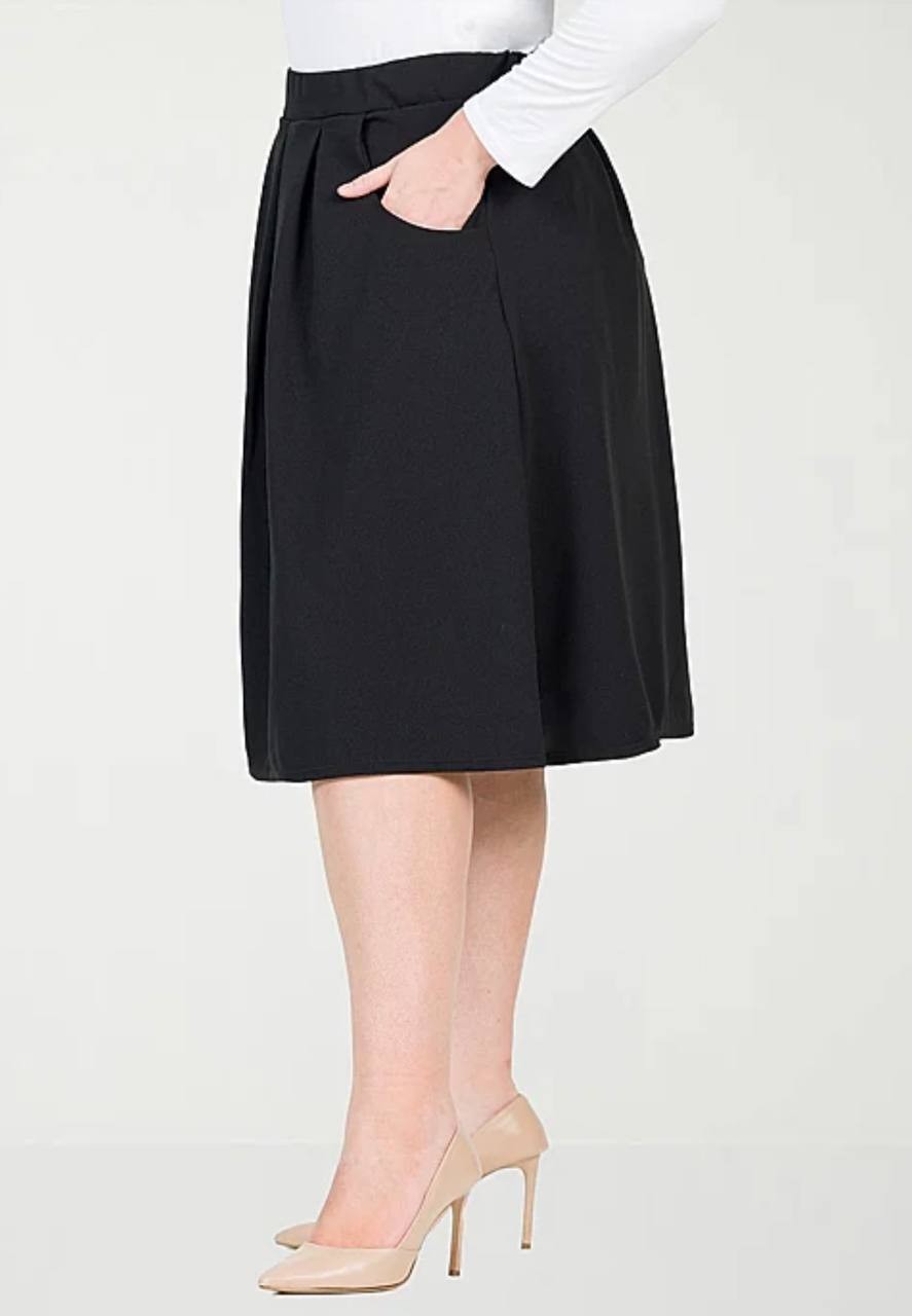 24seven Comfort Apparel Plus Pleated Knee Skirt Black 3X NWT $67