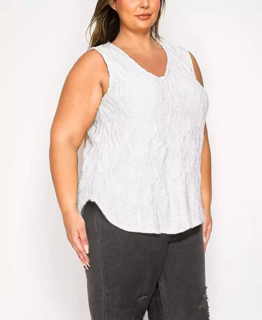 Coin 1804 Spiral Wave Texture Double V‑Neck Tank Top – 1X – White – NWT