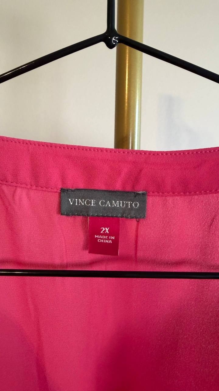 Vince Camuto Plus Size Lace‑Up Short‑Sleeve Top Pink 2X $79 NWT