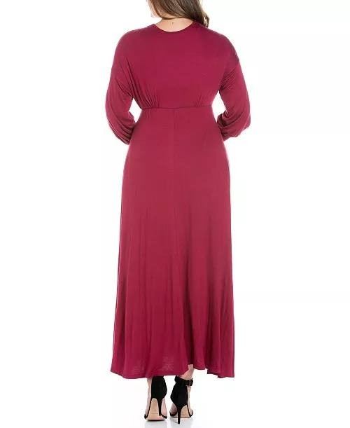 24Seven Comfort Apparel Women’s Bishop Sleeve Maxi Dress Wine 2X $101.99 NWT