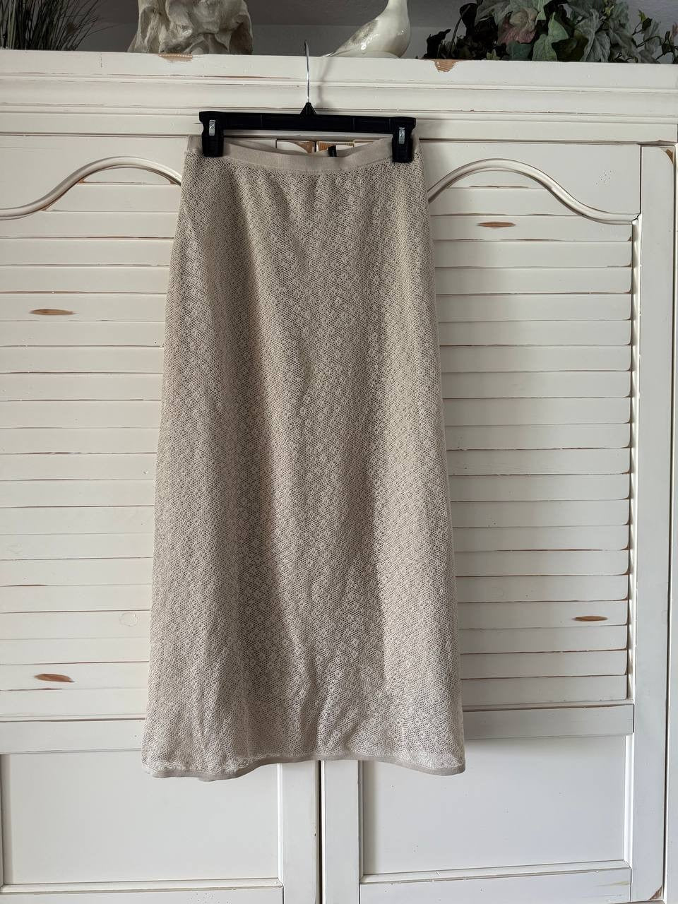 Theory Floral Lace A-Line Midi Skirt Taupe 2P Petite Pull-On High-Rise