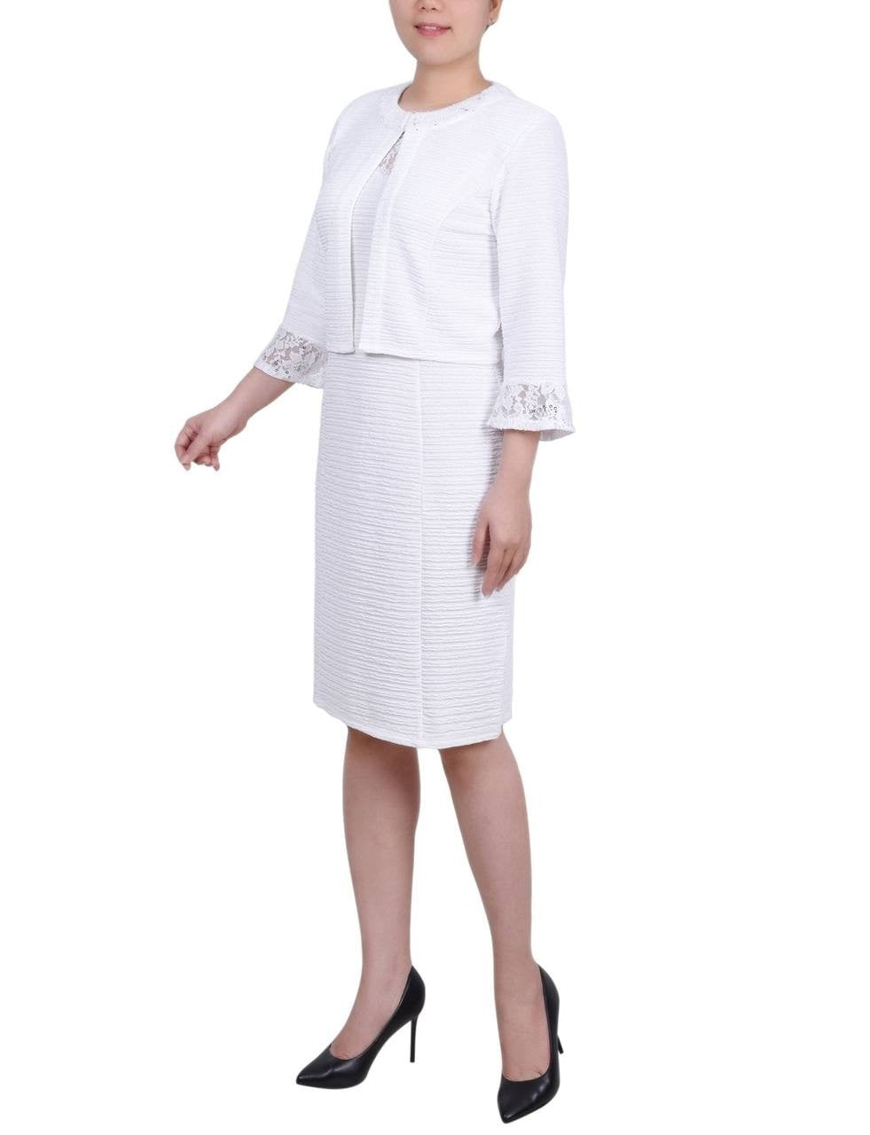 NY Collection Novelty Knit Lace Jacket White 8P NWT $62