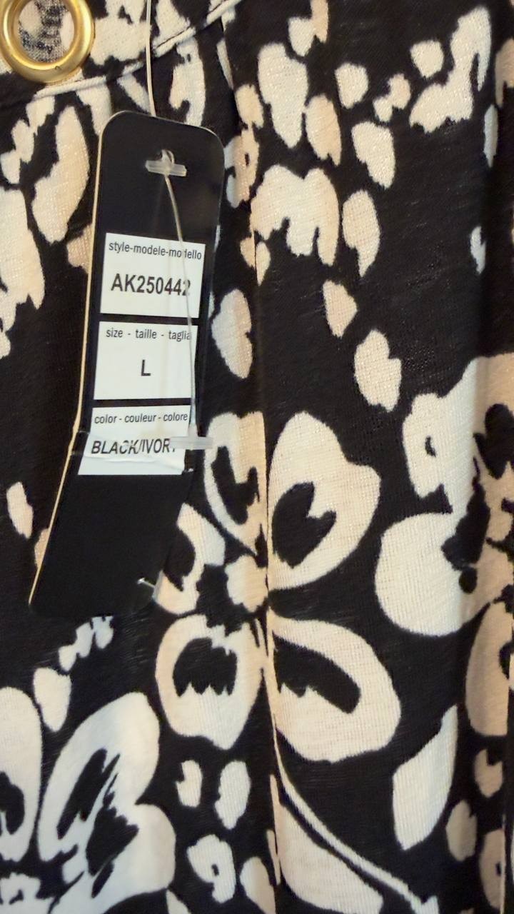 Belldini Grommet Detail Floral Raglan Knit Top Black Combo L NWT $49