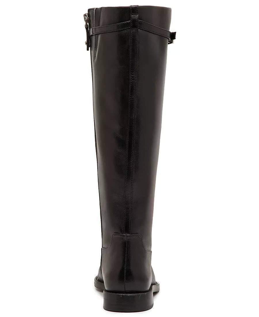 INC Britta Boots 6.5M Black Beauty Leather Knee Riding Flat Zip NIB msrp$189