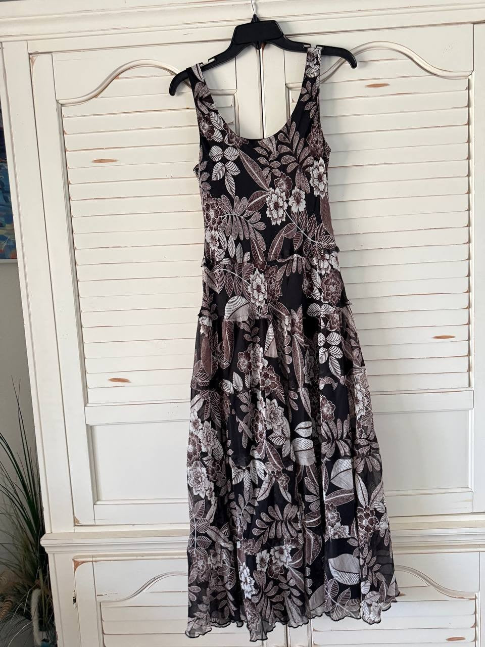 Jones New York Dress S Black Brown Floral Chiffon Maxi Sleeveless NWT $99.50