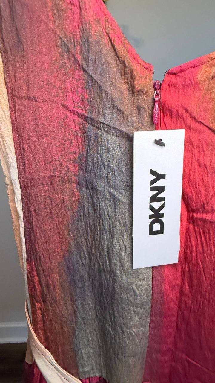 DKNY Abstract‑Print Midi Dress Red 10 NWT $159