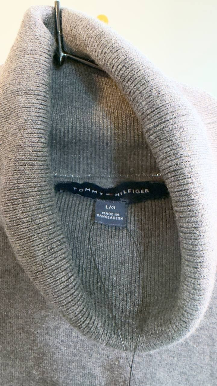 Tommy Hilfiger Cotton Turtleneck Long Sleeve Top L Fog Heather Grey NWT $69.50