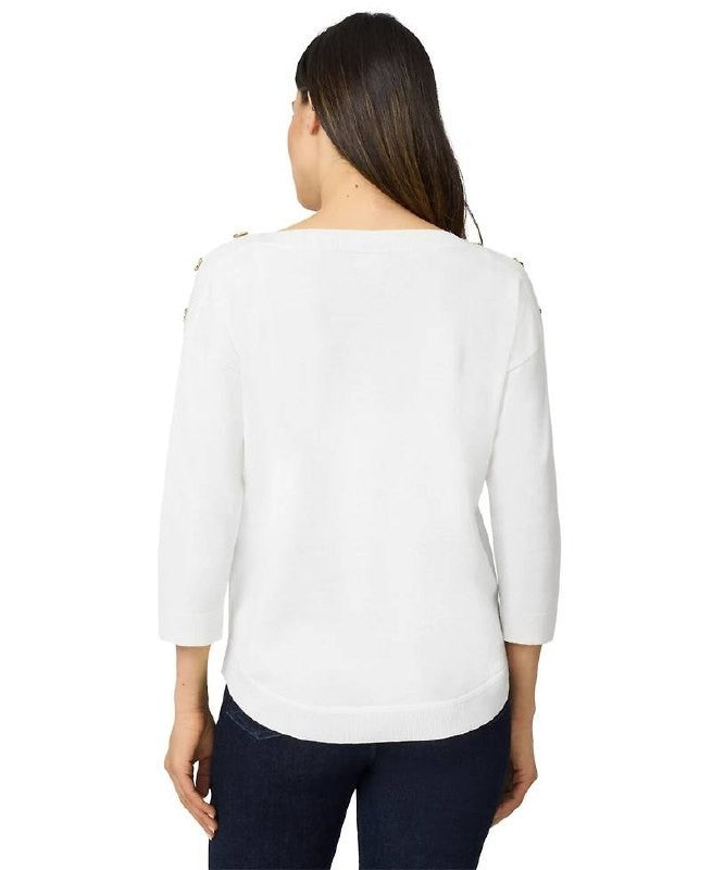 Melissa Paige Boat‑Neck Button‑Shoulder Sweater – White– Size XL – NWT – $46.50