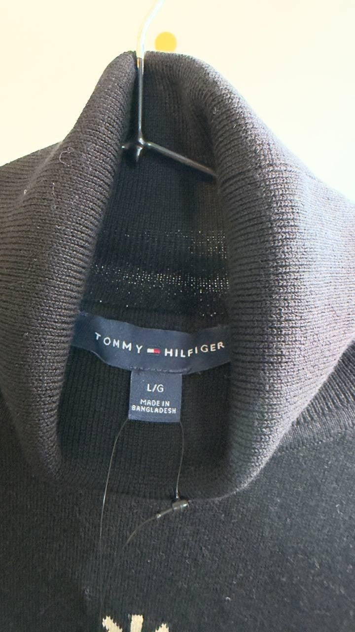 Tommy Hilfiger Cotton Snowflake Turtleneck Sweater L Black NWOT $79.50