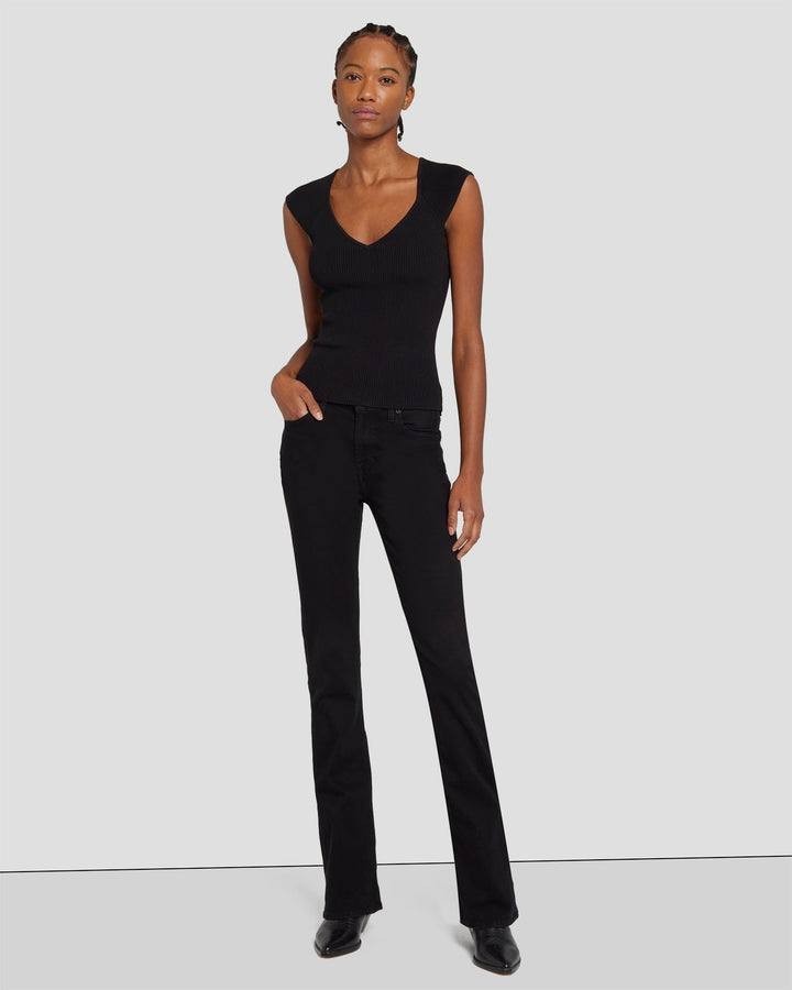 7 For All Mankind Sweetheart Rib Top M Black Fitted Knit Tee NWT MSRP $69