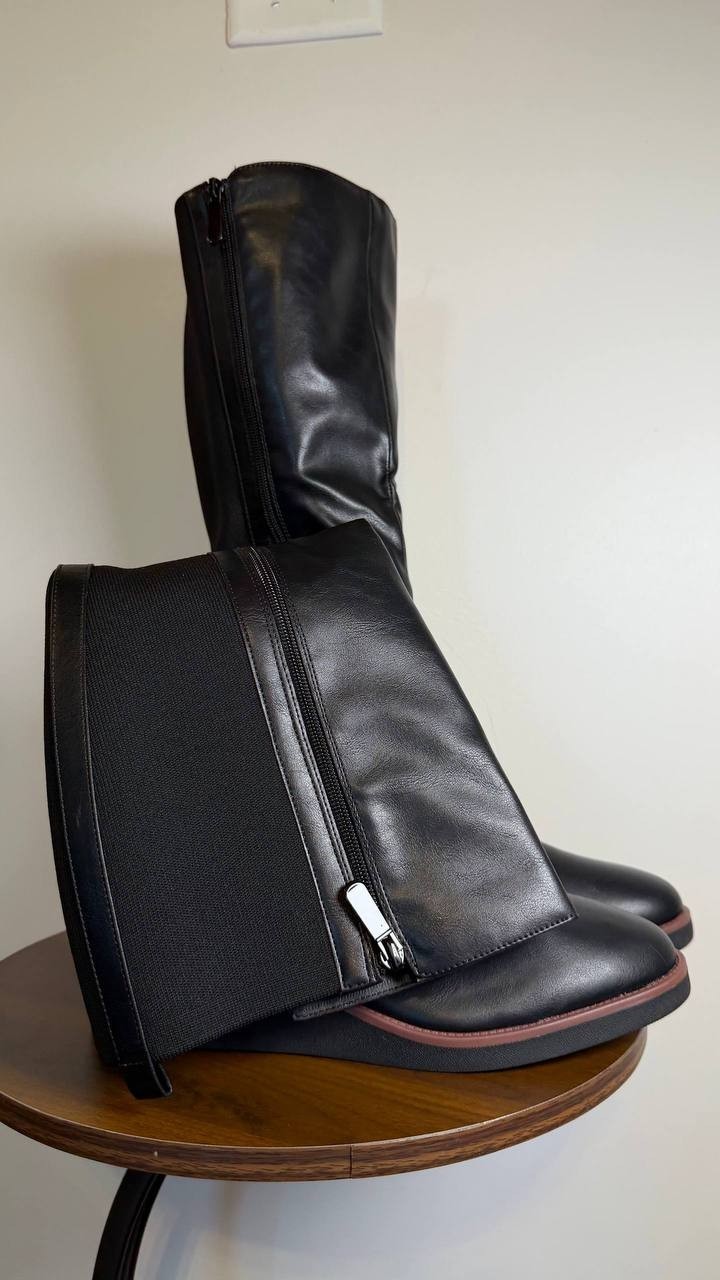 Style & Co Cyruss Tall Boots 10M Black Wedge Round Toe Memory Foam NIB msrp$99