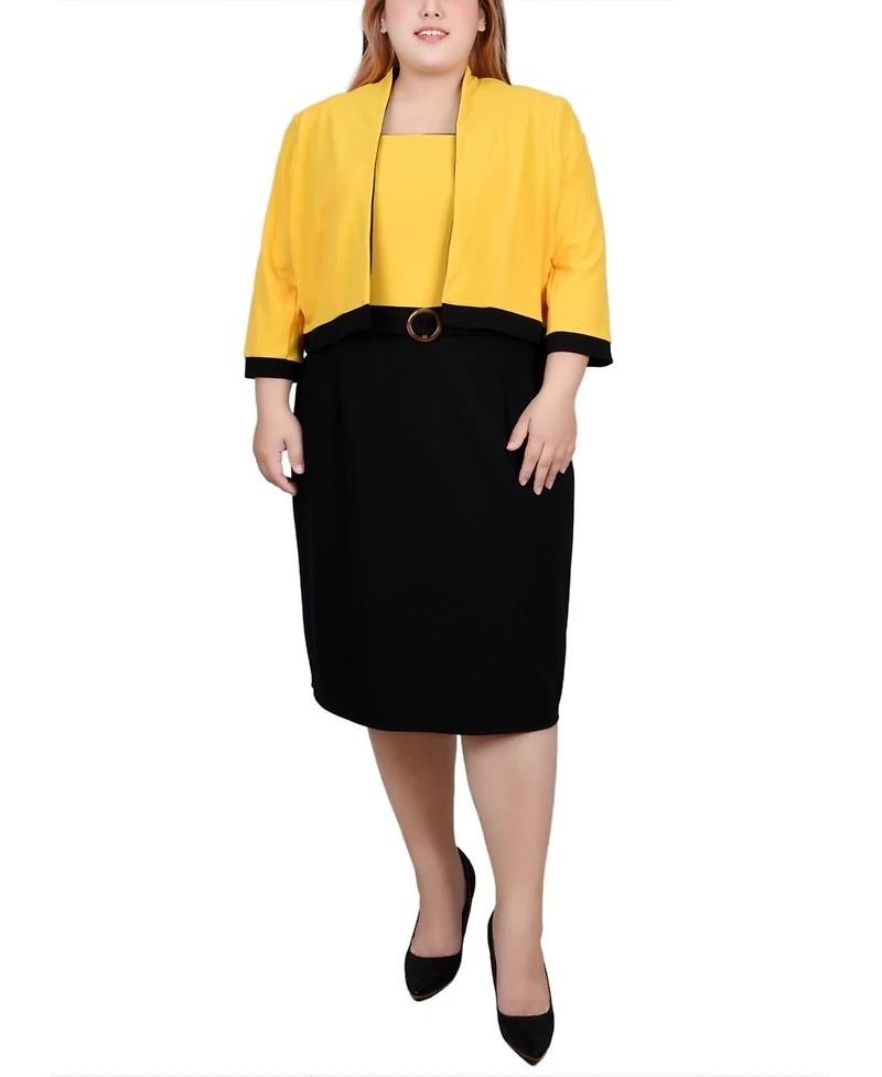 NY Collection 2‑Piece Colorblocked Dress Set Black Lemon 18W NWT $46.99