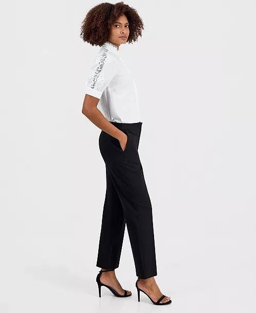 T Tahari Women’s Pintucked Trousers Black High Rise Size 14 NWT $88