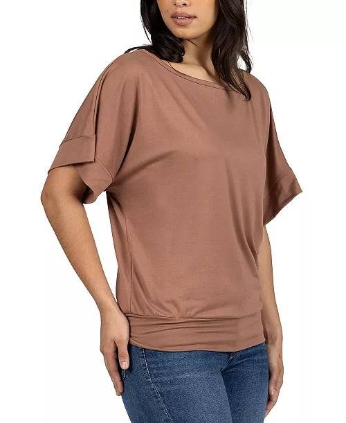 24seven Comfort Apparel Loose Fit Dolman Wide-Sleeve Top Mocha XL NWT $50