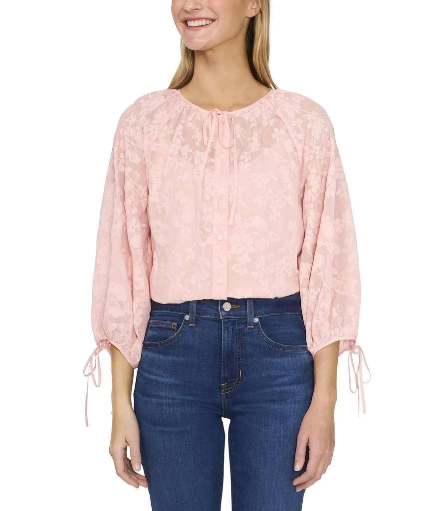 CeCe Button‑Up Puff‑Sleeve Front‑Tie Top – Size L – NWT – $99