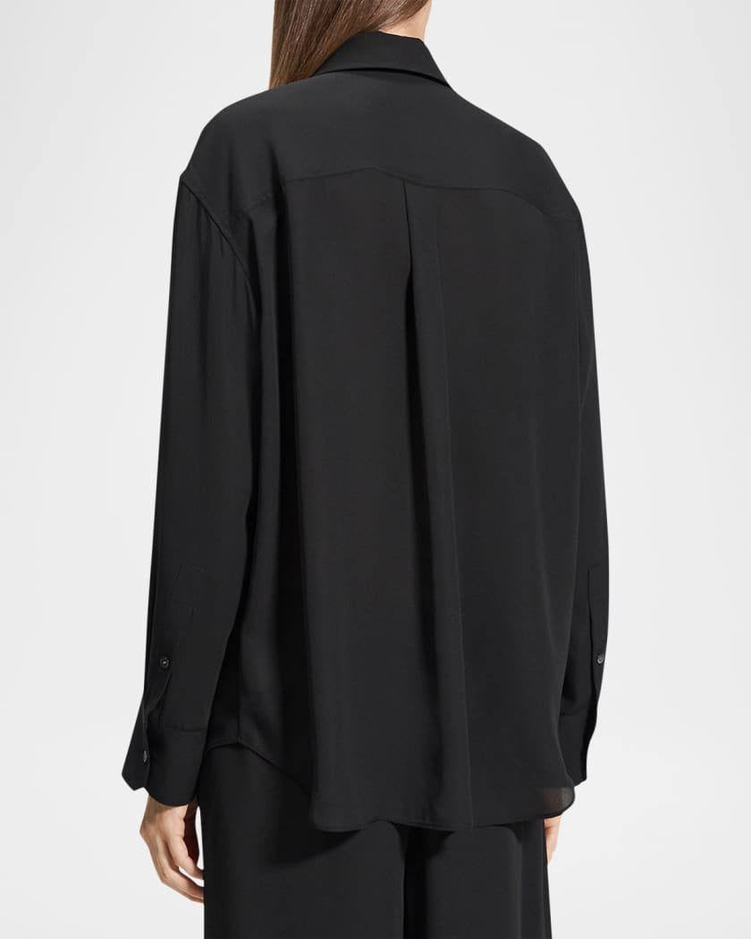 Theory Black Boyfriend Shirt - Size S, Lightweight Polyester, Button Front