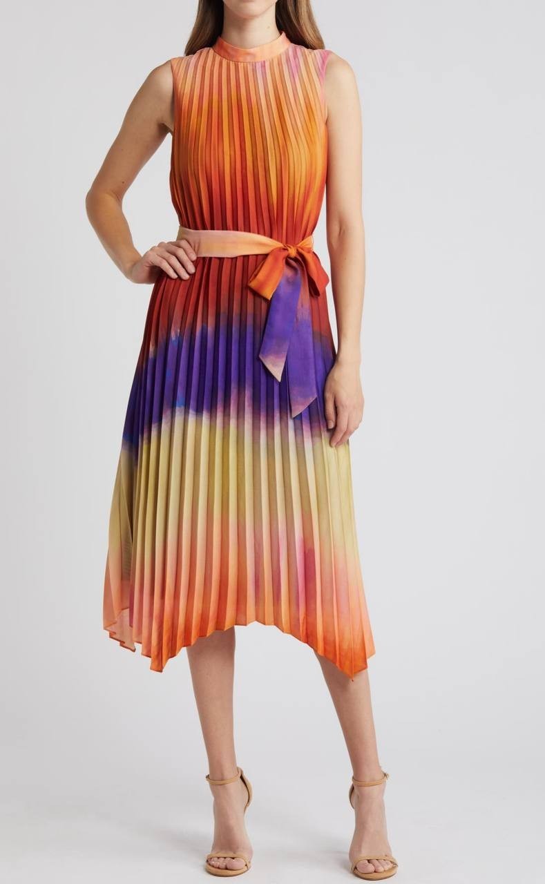 Tahari ASL Ombré Colorblock Pleated Midi Dress – Size 14 – NWT – Sleeveless