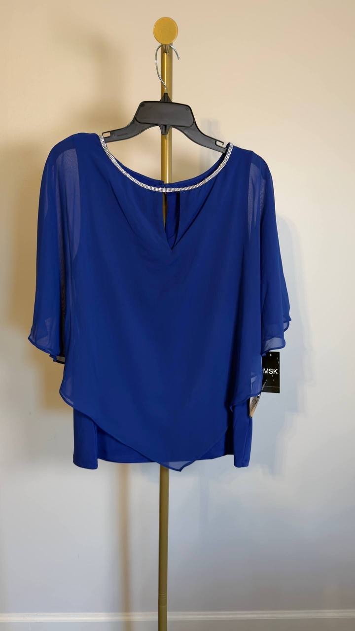 Chaus Keyhole Overlay Blouse Electric Blue L NWT $69