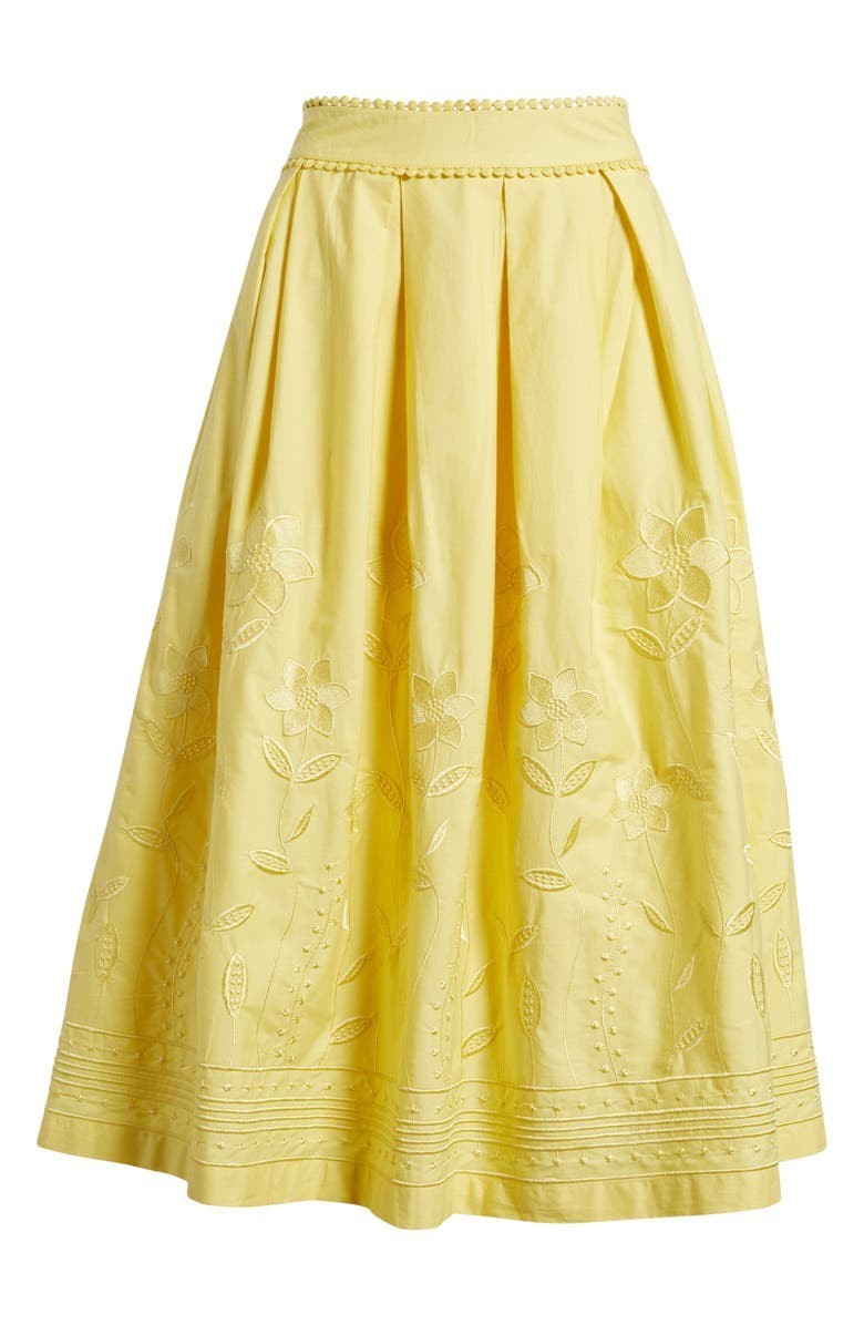 Avec Les Filles Embroidered Cotton Midi Skirt Yellow Floral Lace US 2