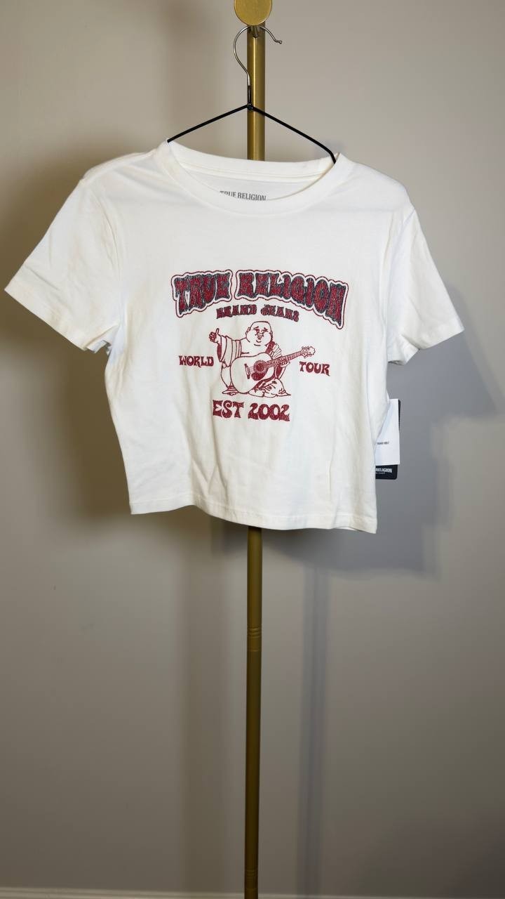 True Religion Short Sleeve Heritage Baby Tee Optic White M NWT $69