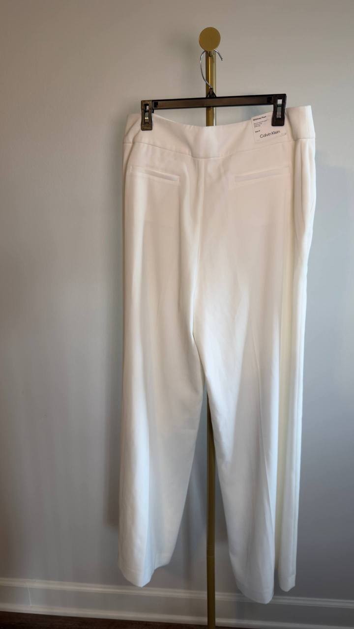 Calvin Klein Whitney Crepe De Chine Wide Leg Pants Cream 14 NWT $109
