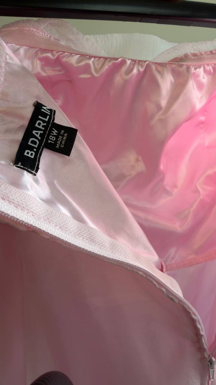 B Darlin Juniors’ Asymmetric Drape Strapless Ball Gown Light Pink 18W NWT $129