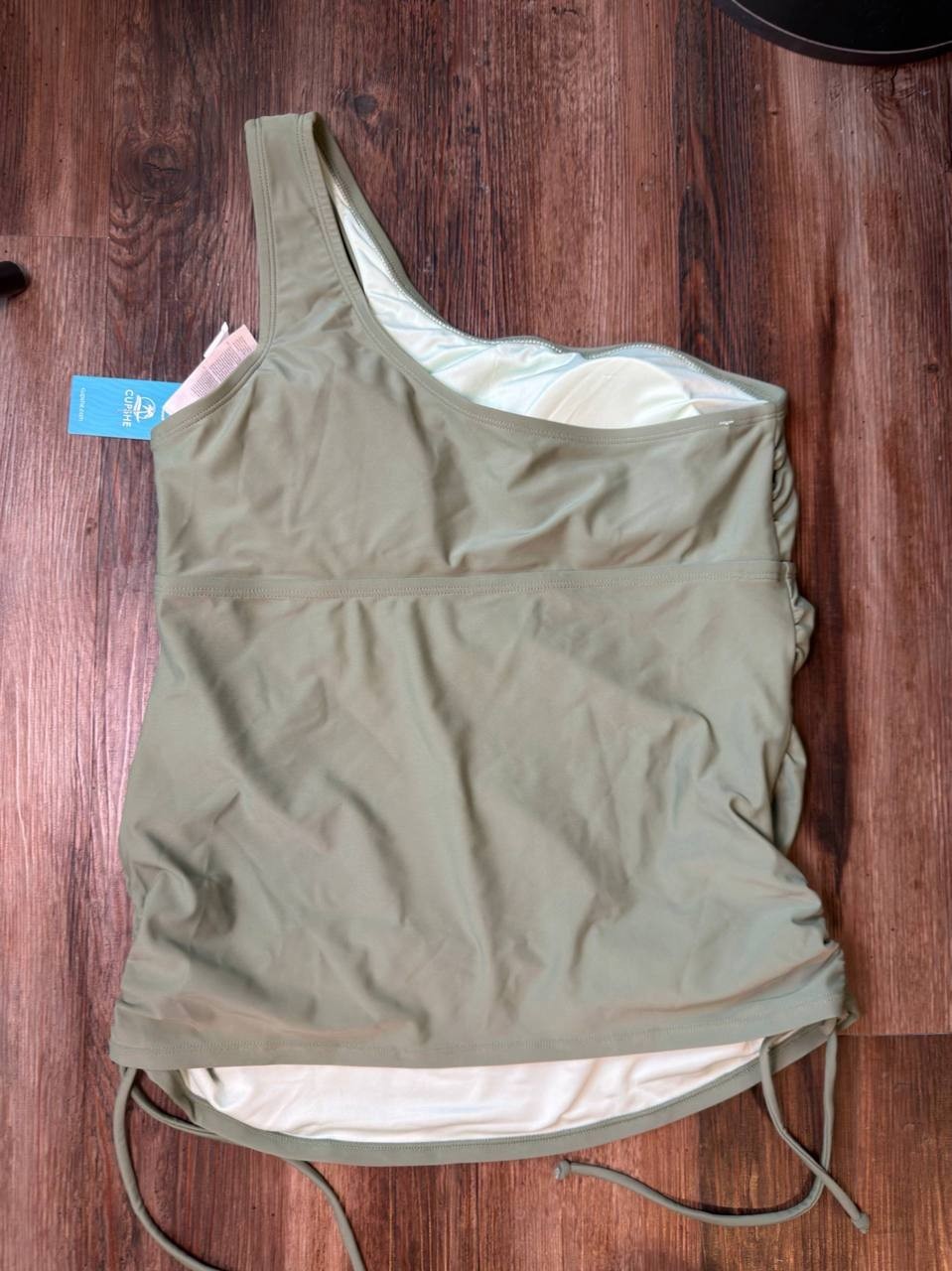 Cupshe Maternity Sage One-Shoulder Tankini Top & Retro Bottoms Set L NWT $48