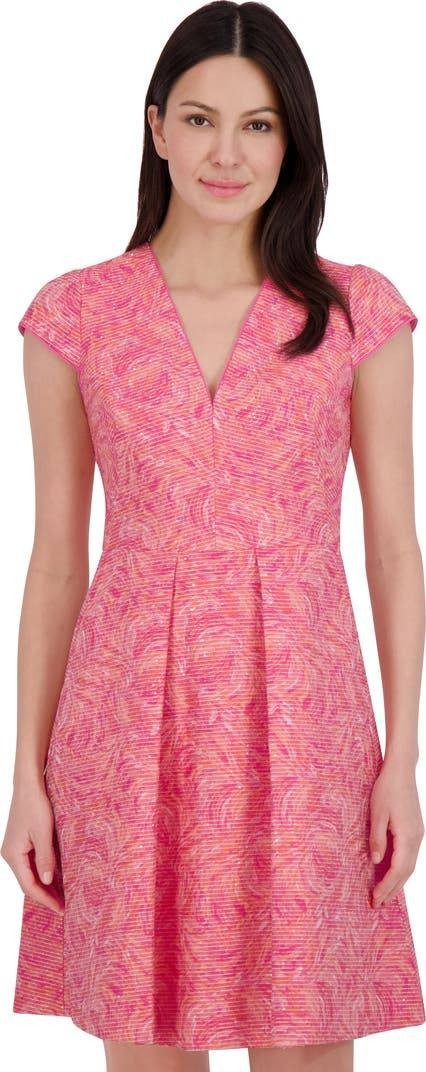 Vince Camuto Metallic Floral Jacquard Fit & Flare Dress Pink 8 $178 NWT