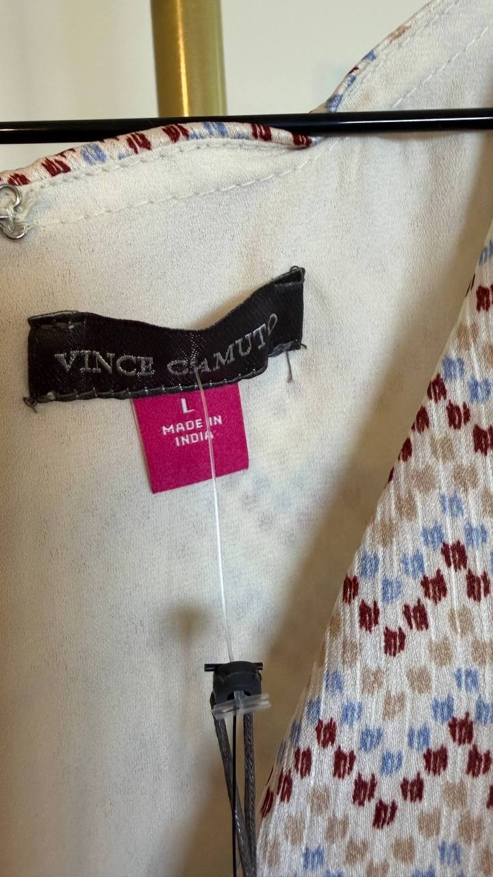 Vince Camuto Tie Maxi Dress Birch Button Detail Unlined Size L NWT $119 (damage)