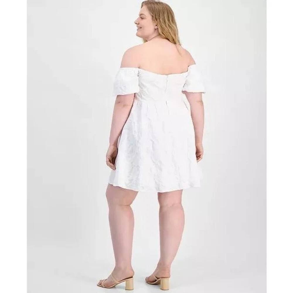 Seni & Cade Off-The-Shoulder Jacquard Fit & Flare Dress Ivory 1X NWT $89