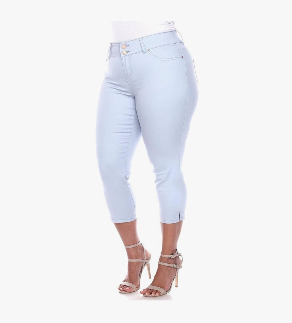White Mark Plus Size High-Rise Super Stretch Denim Capri Jeans, Size 16