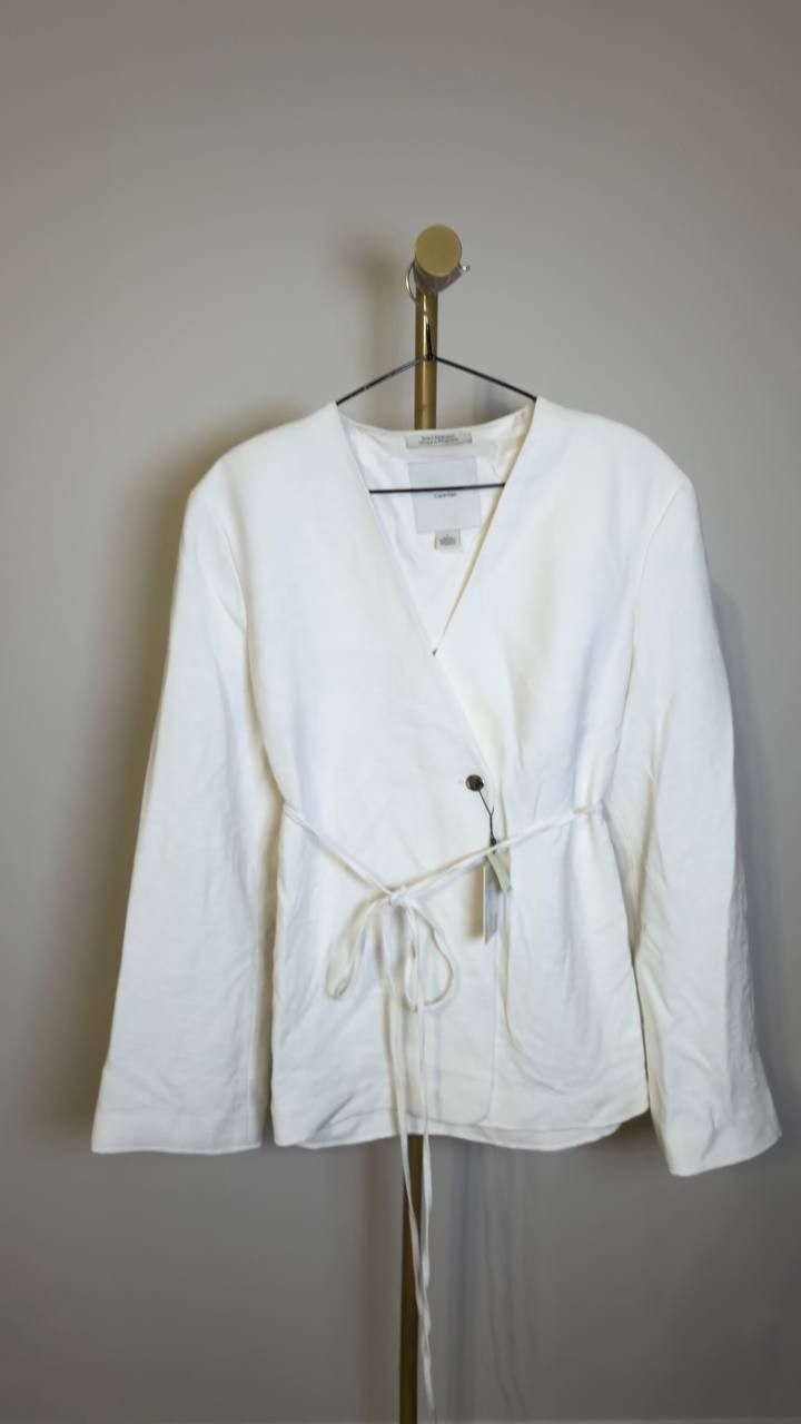 Calvin Klein Women’s Belted Double‑Breasted Jacket White XL NWT $179