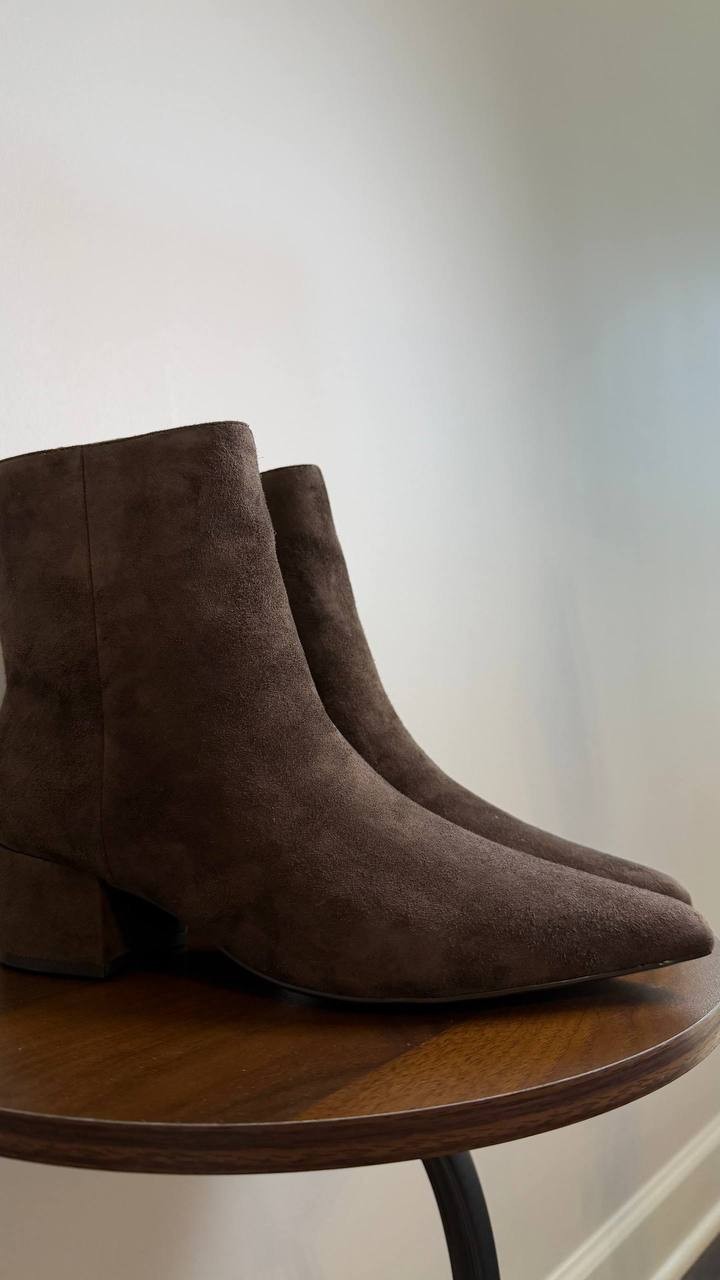 Marc Fisher Gismo Block Heel Dress Booties Dark Brown 9M Suede $159 NWB