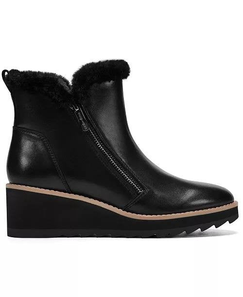 Easy Spirit Jane Cozy Side Zip Wedge Booties Black 6.5M Leather $159 NWB