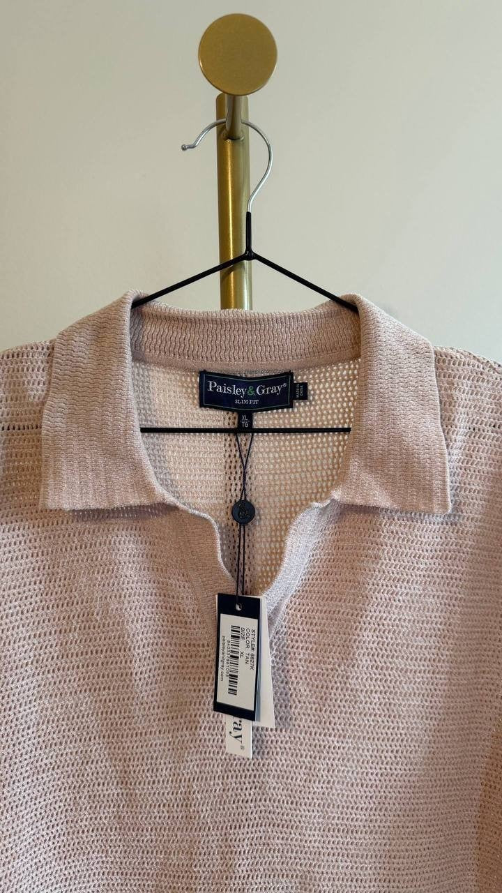 Paisley & Gray Men’s Slim Fit Open Collar Knit Polo Sweater XL $85 NWT