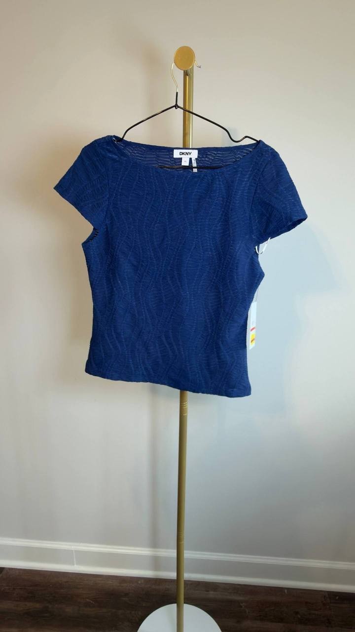 DKNY Texture Knit Top Cadet Blue XS NWT $69