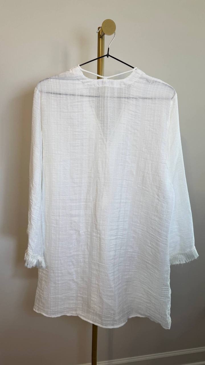 Robin Piccone Natalie V‑Neck Lace Up Tunic Cover Up White Size S NWOT $94