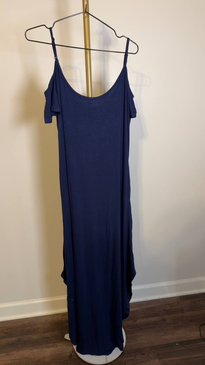 White Mark Women’s Cold Shoulder Maxi Sundress Navy XL NWT $64