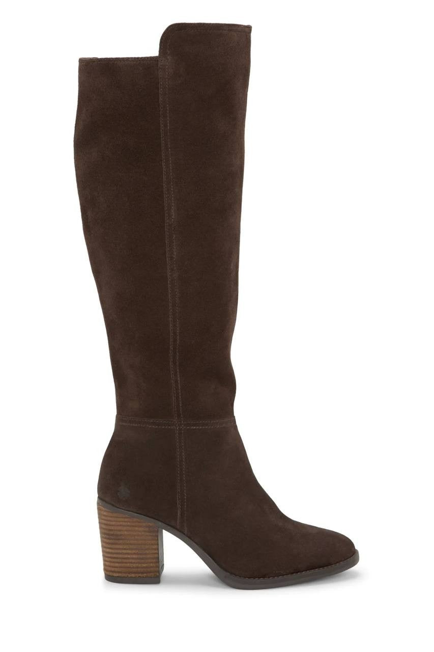 Lucky Brand Bonnay Wide Calf Knee High Boots Dark Brown 6M Suede $189 NWB