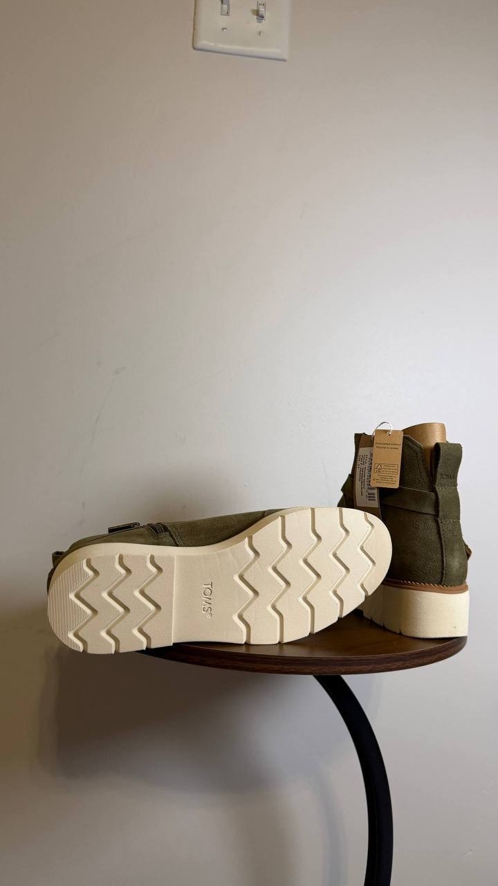 Toms Marlow Wedge Boots 6.5 Military Olive Suede Water‑Repellent NIB msrp$95