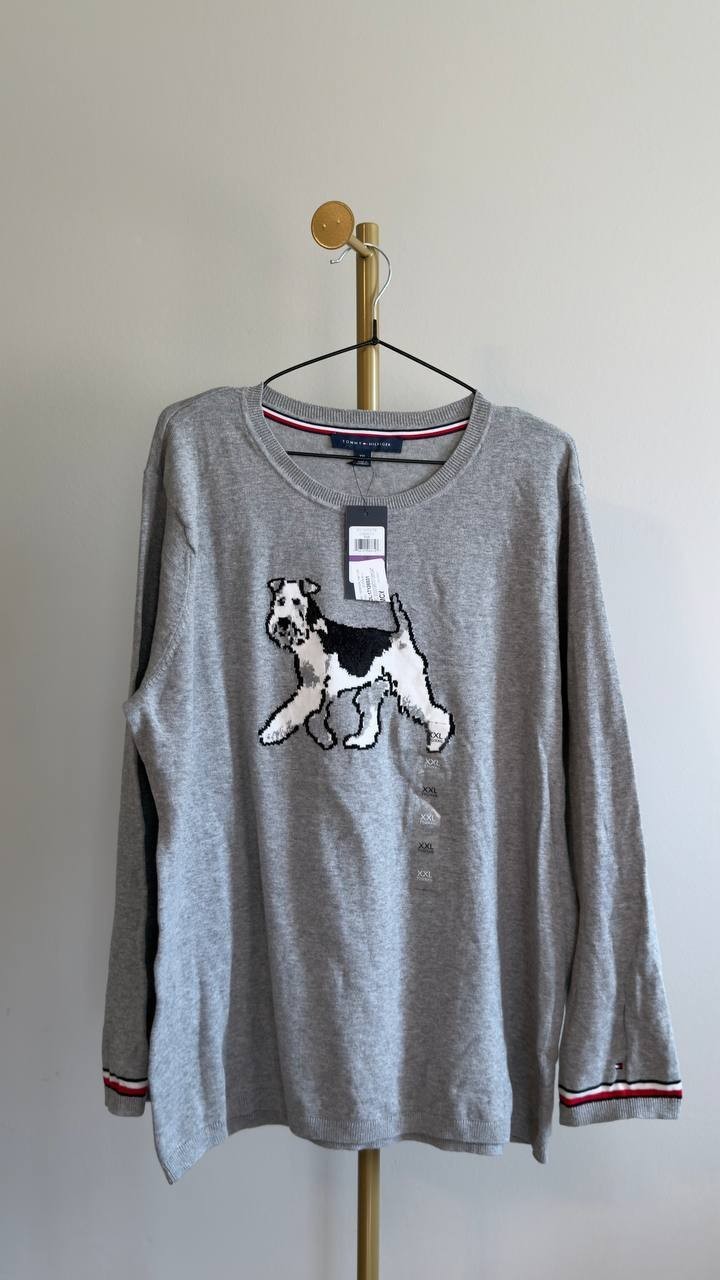 Tommy Hilfiger Cotton Terrier Crewneck Sweater Grey XXL NWT $69.50