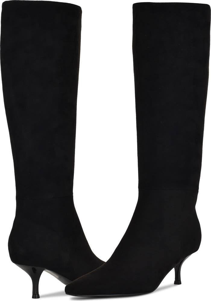 Nine West Havier Knee High Kitten Heel Boots Black 8M Wide Calf Textile $199 NWB
