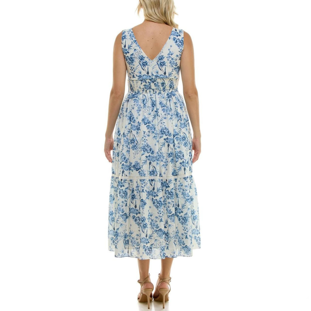 Taylor Women’s V‑Neck Floral Fit & Flare Dress Blue/White Size 12 NWOT $139