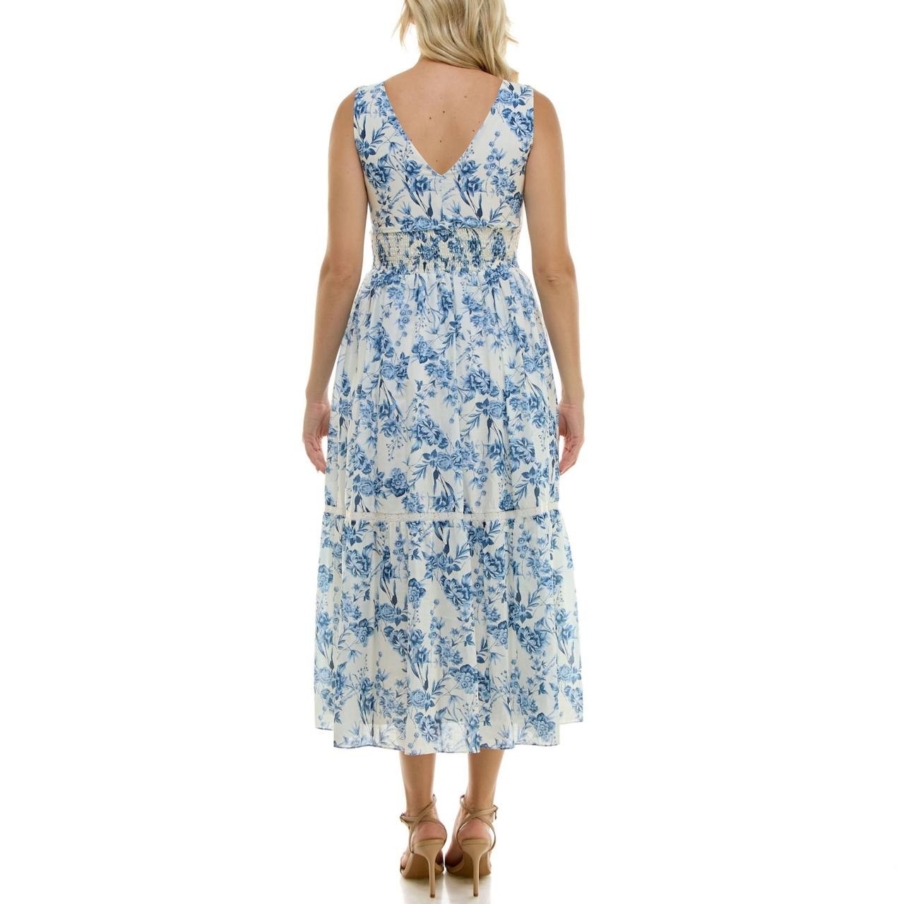 Taylor Women’s V‑Neck Floral Fit & Flare Dress Blue/White Size 12 NWOT $139
