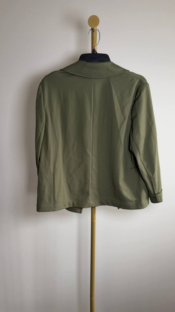 Anne Klein Petite Notch Collar Stretch Jacket Olive Palm L NWT $129