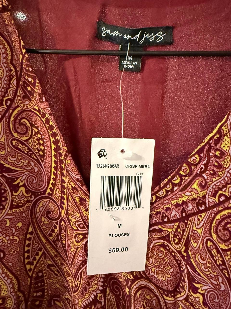 Sam & Jess Blouson V‑Neck Top Crisp Merl M NWT Lightweight Modern MSRP$59